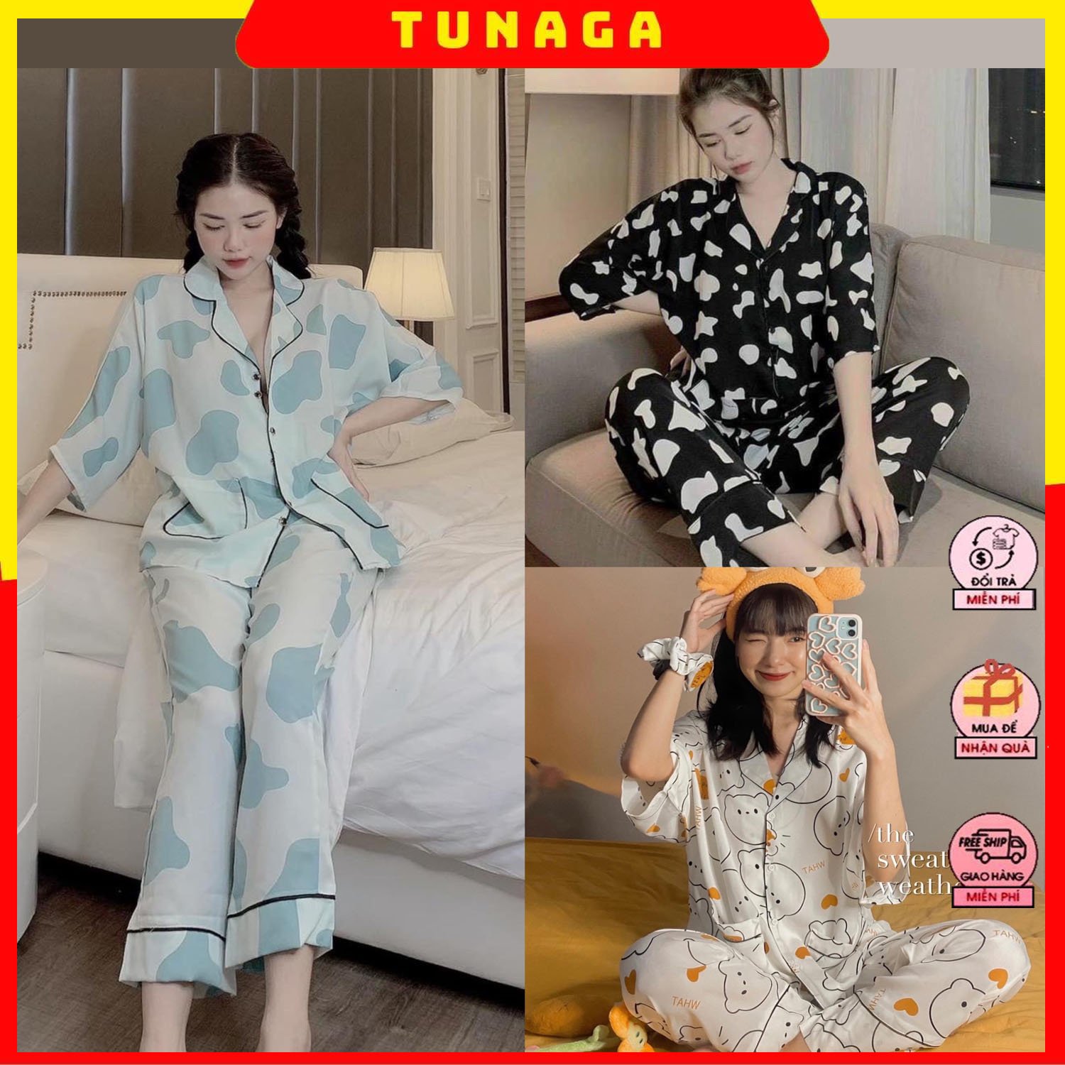 Bộ pijama lụa áo cộc quần dài, bộ đồ mặc nhà chất lụa mango siêu mềm
