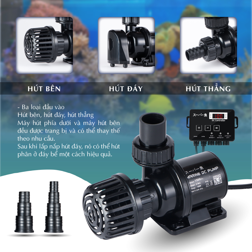 Máy bơm Marine chống giật, nhiều cấp độ, tiết kiệm điện dùng cho hồ cá, 1000-15000L/hr.
