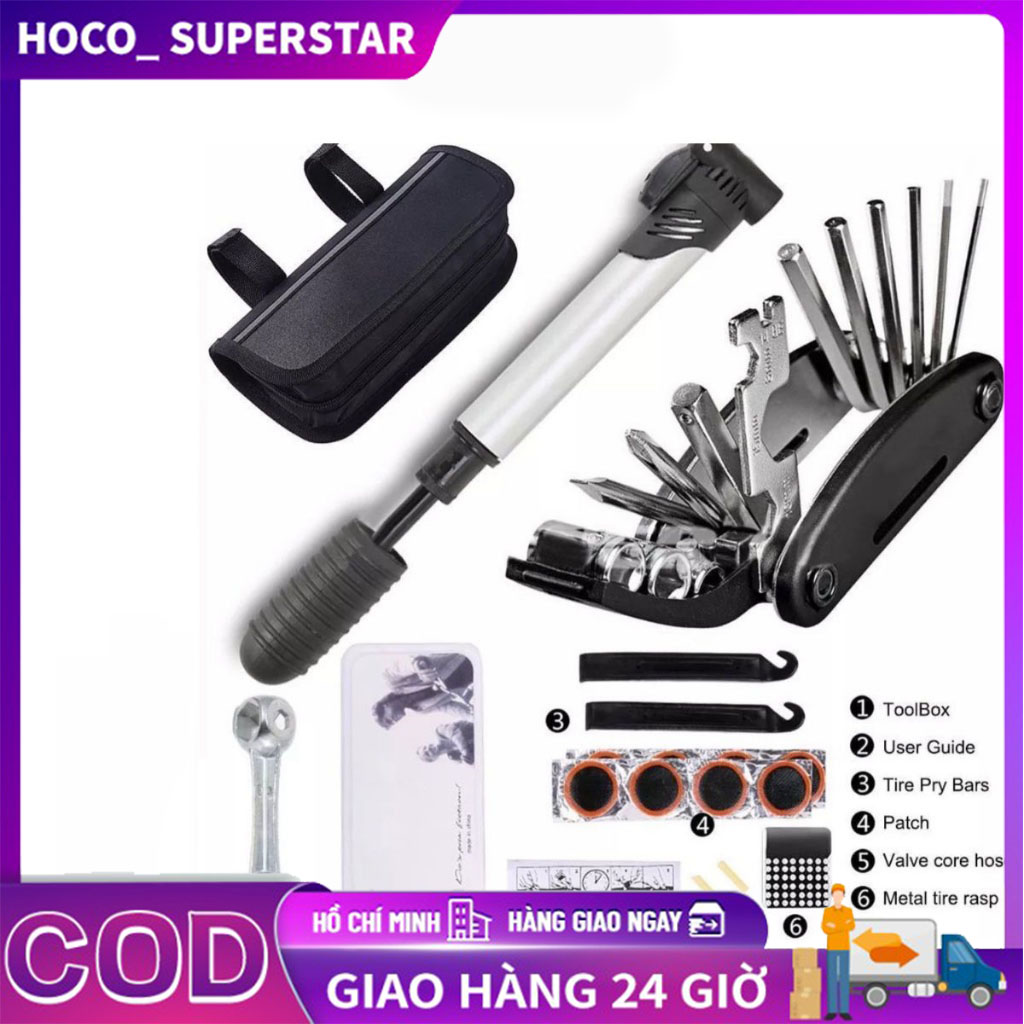 Bộ dụng cụ sửa chữa xe đạp kèm hộp vá lốp đa năng gắn treo khung sườn xe-dụng cụ sửa chữa xe đạp đạp