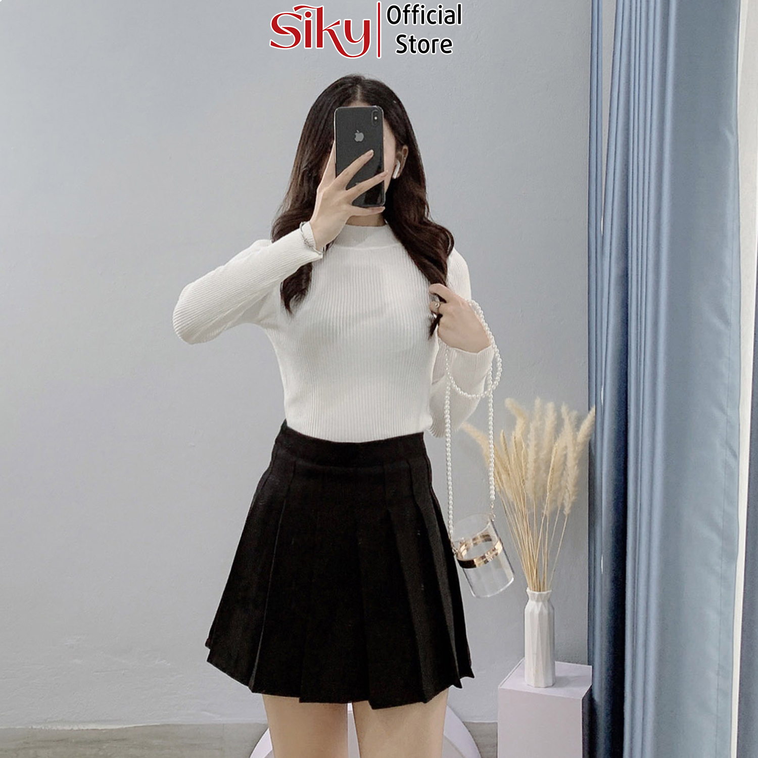 Áo len tăm cổ 3 phân nữ siky len dài tay chất đẹp - al06
