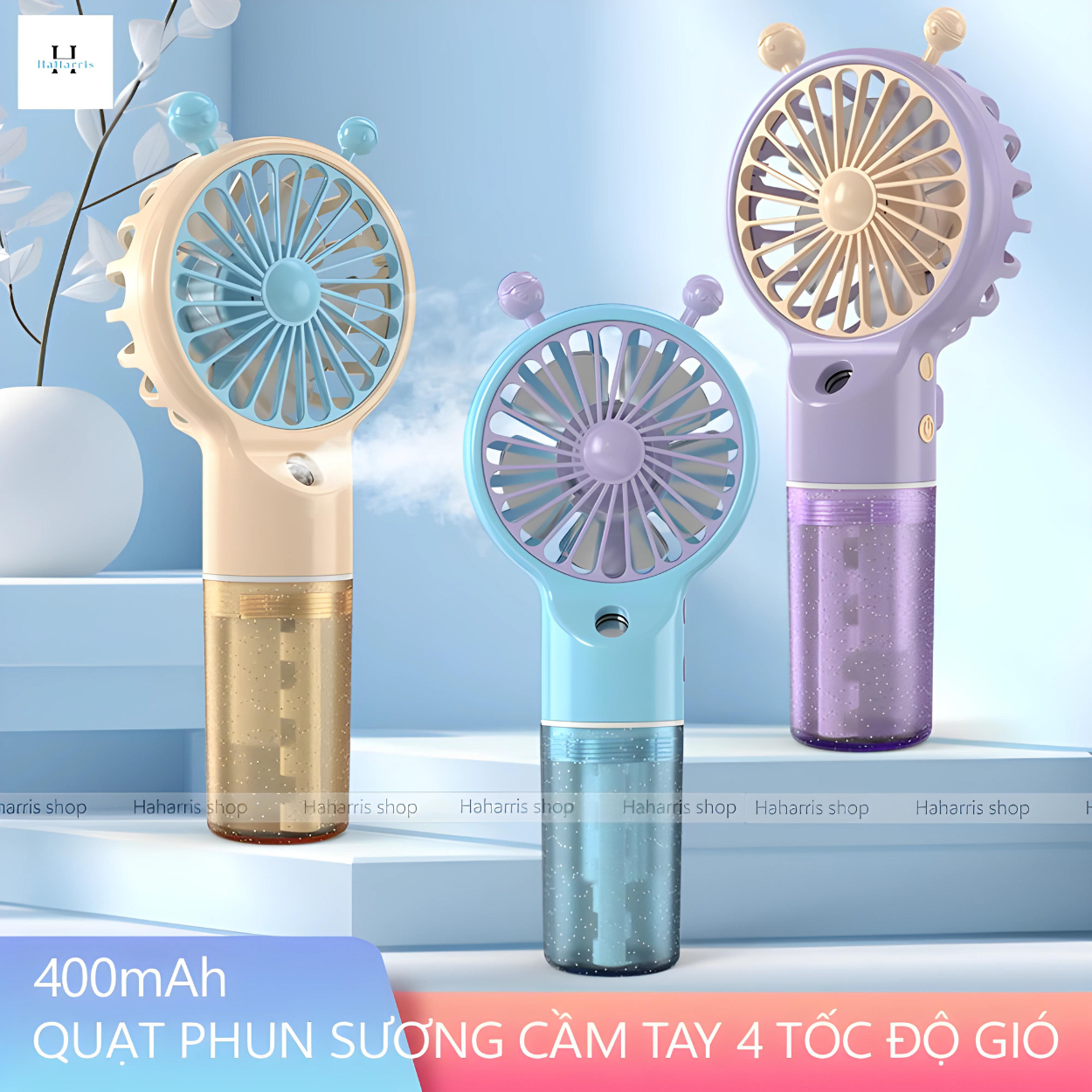Quạt phun sương mini quạt để bàn hơi nước quạt cầm tay mini 4 tốc độ gió nhỏ gọn cỡ du lịch tiện lợi, sạc USB quạt phun sương mini cầm tay siêu mát