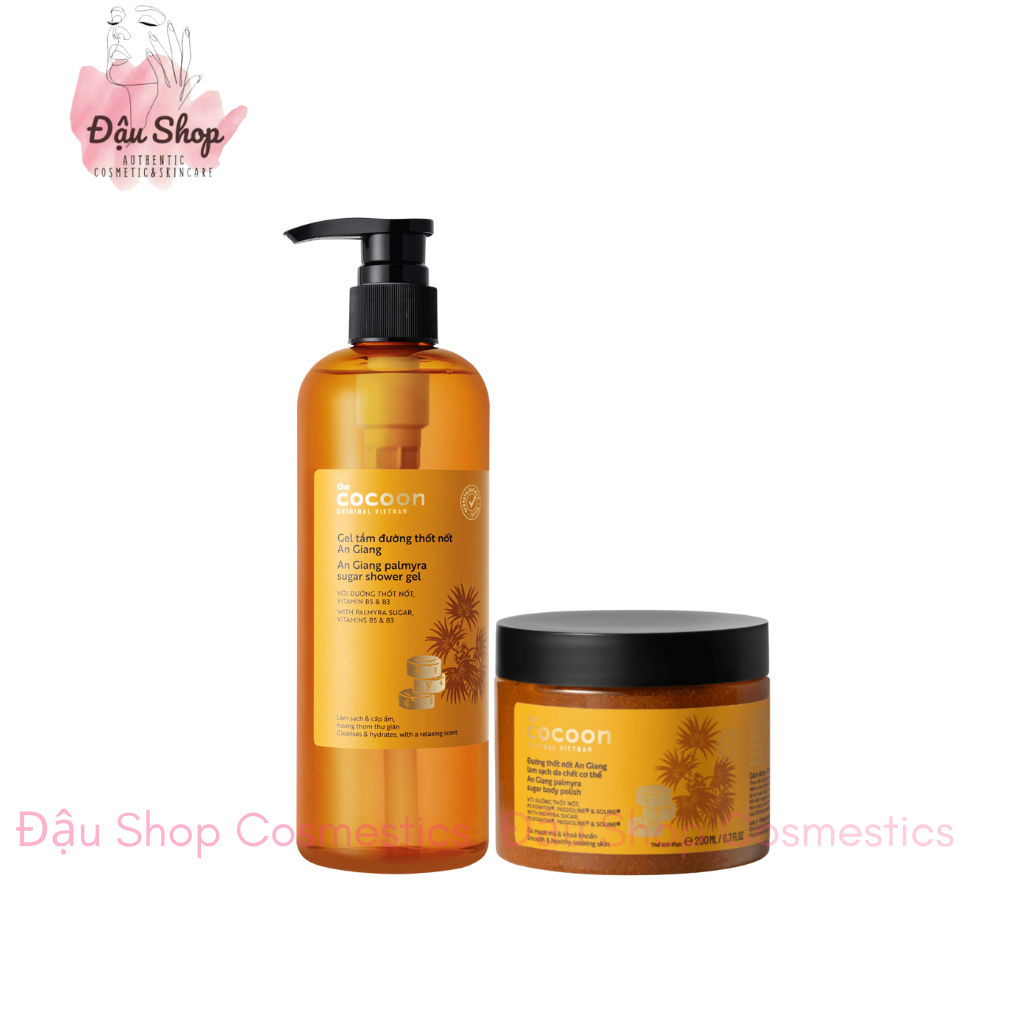 Combo Cocoon Gel Tắm Đường Thốt Nốt An Giang 500ml + Tẩy Da Chết Toàn Thân Đường Thốt Nốt An Giang 200ml