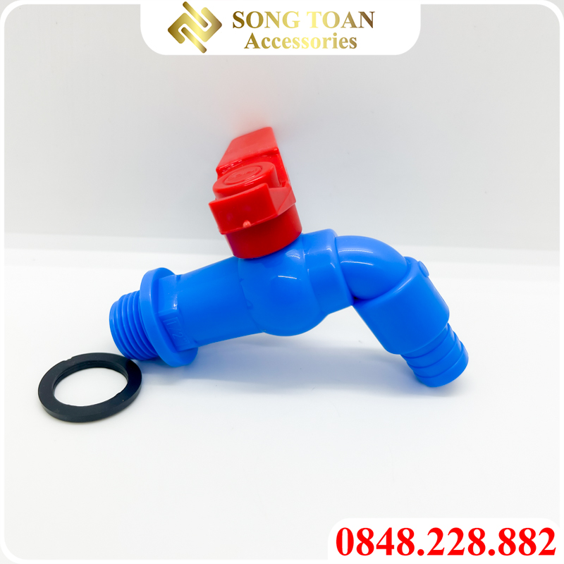[VÒI THÁI LAN] Vòi xả nước tăng áp tay gạt xoay 180 độ khóa chặn hai chiều có đầu lắp ống mềm 16 18 mm - Bằng nhựa