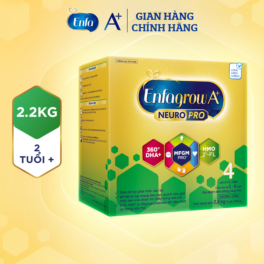 Sữa bột enfagrow a+ neuropro 4 vị thanh mát với 2’-fl hmo cho trẻ từ 2 – 6 tuổi – 2.2kg