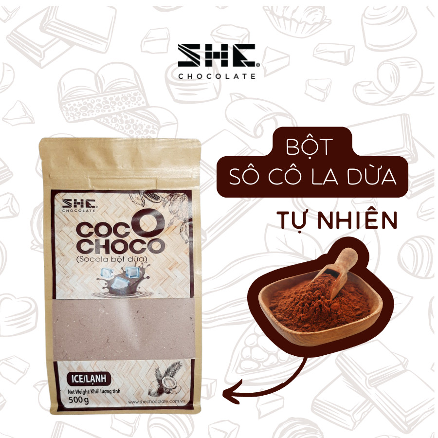 Socola bột Dừa Coco Choco - Túi 500g - SHE Chocolate. Hương vị đa dạng