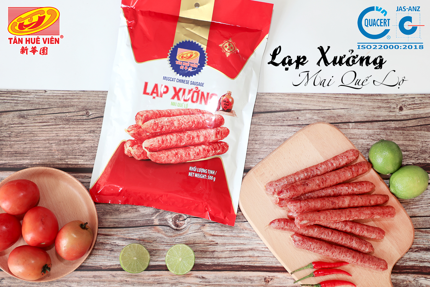 Lạp xưởng mai quế lộ nạc tân huê viên - túi 500g - lạp xưởng thịt heo nạc của tân huê viên