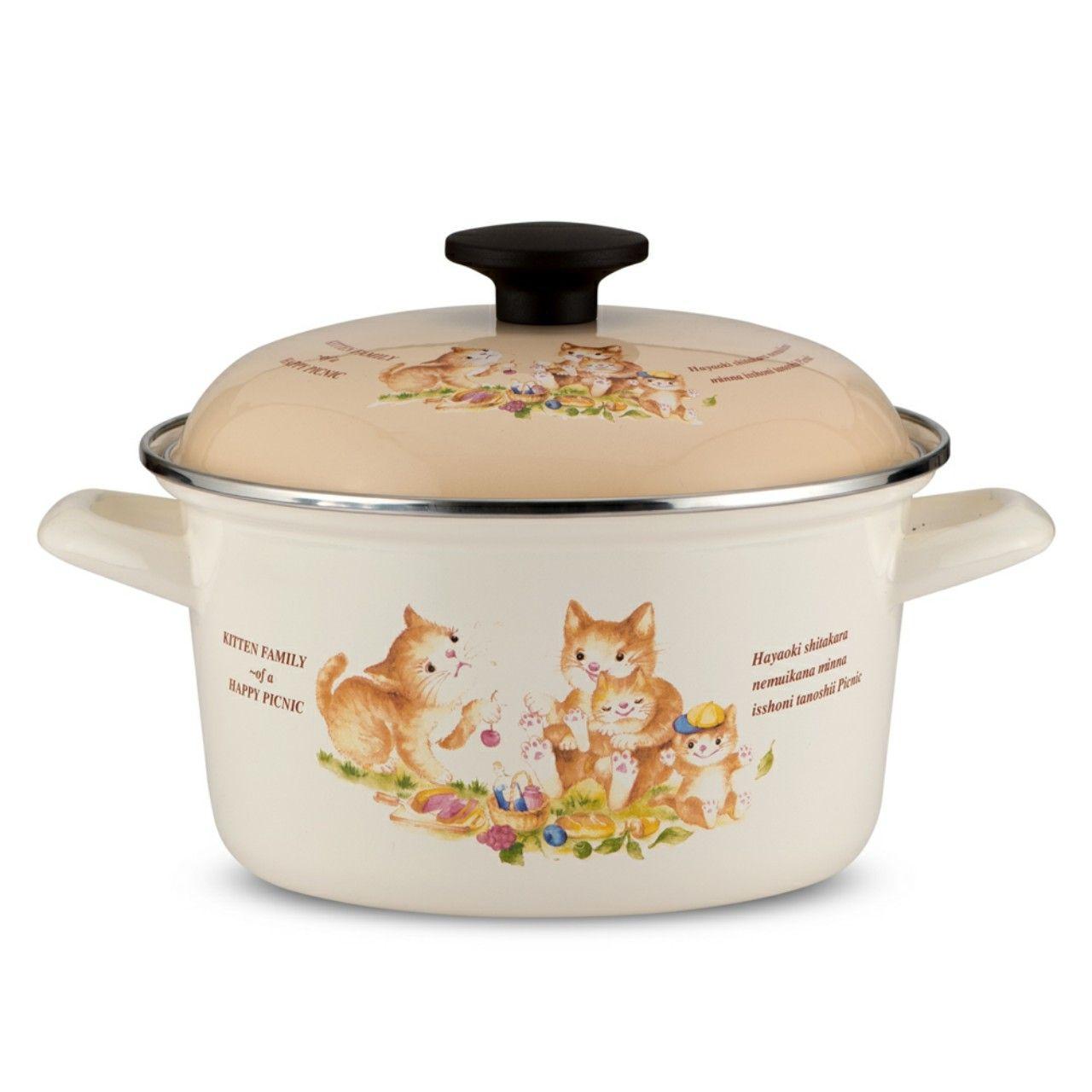 Nồi Fujihoro tráng men Nhật Bản ( hoa văn con mèo ),  sản xuất Thái Lan, bảo hành 2 năm, dùng được bếp từ , gas, hồng ngoại