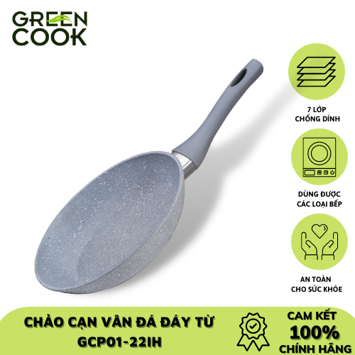 Chảo cạn đáy từ vân đá chống dính green cook gcp01-22ih size 22 cm