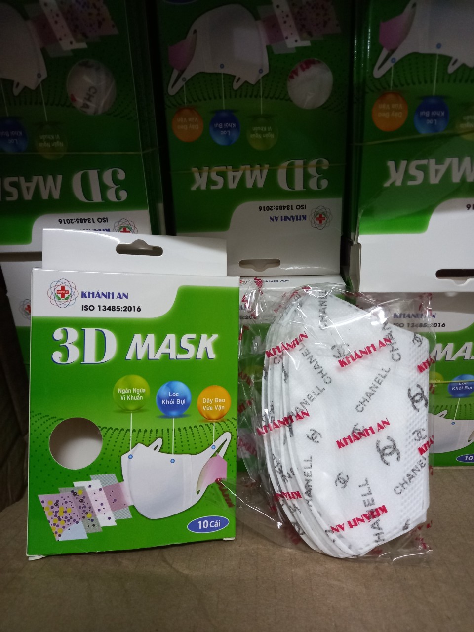 Sỉ 10 hộp khẩu trang 3d mask channel kháng khuẩn cao cấp màu xanh khánh an