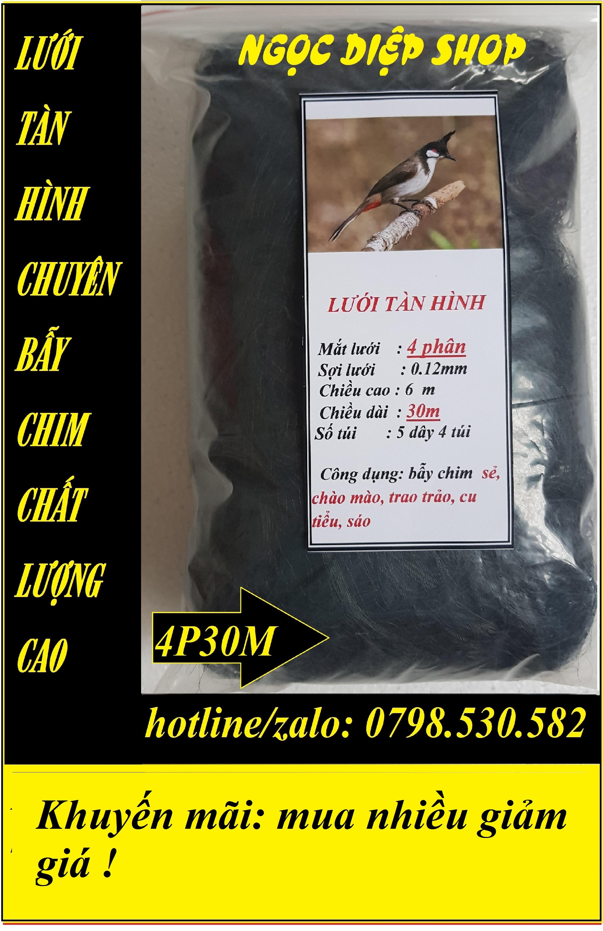 Lưới tàn hình 4 phân 30 bẫy chim sẻ, vẹt, chào mào, trao trảo, cu, sáo
