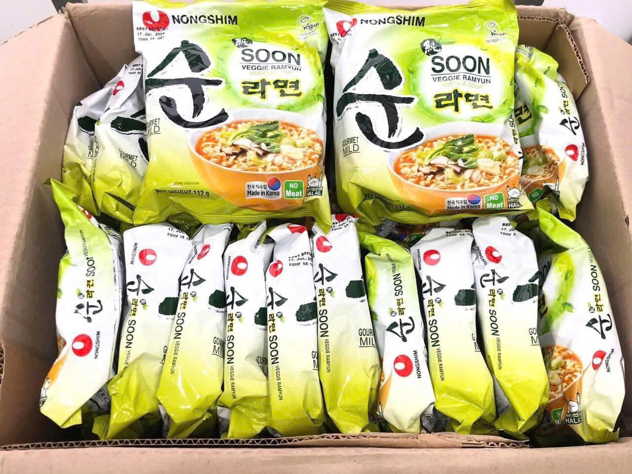 (Thùng 40 Gói) Mì Chay SOON VEGGIE RAMYUN NONGSHIM 120gr "4 KHÔNG"