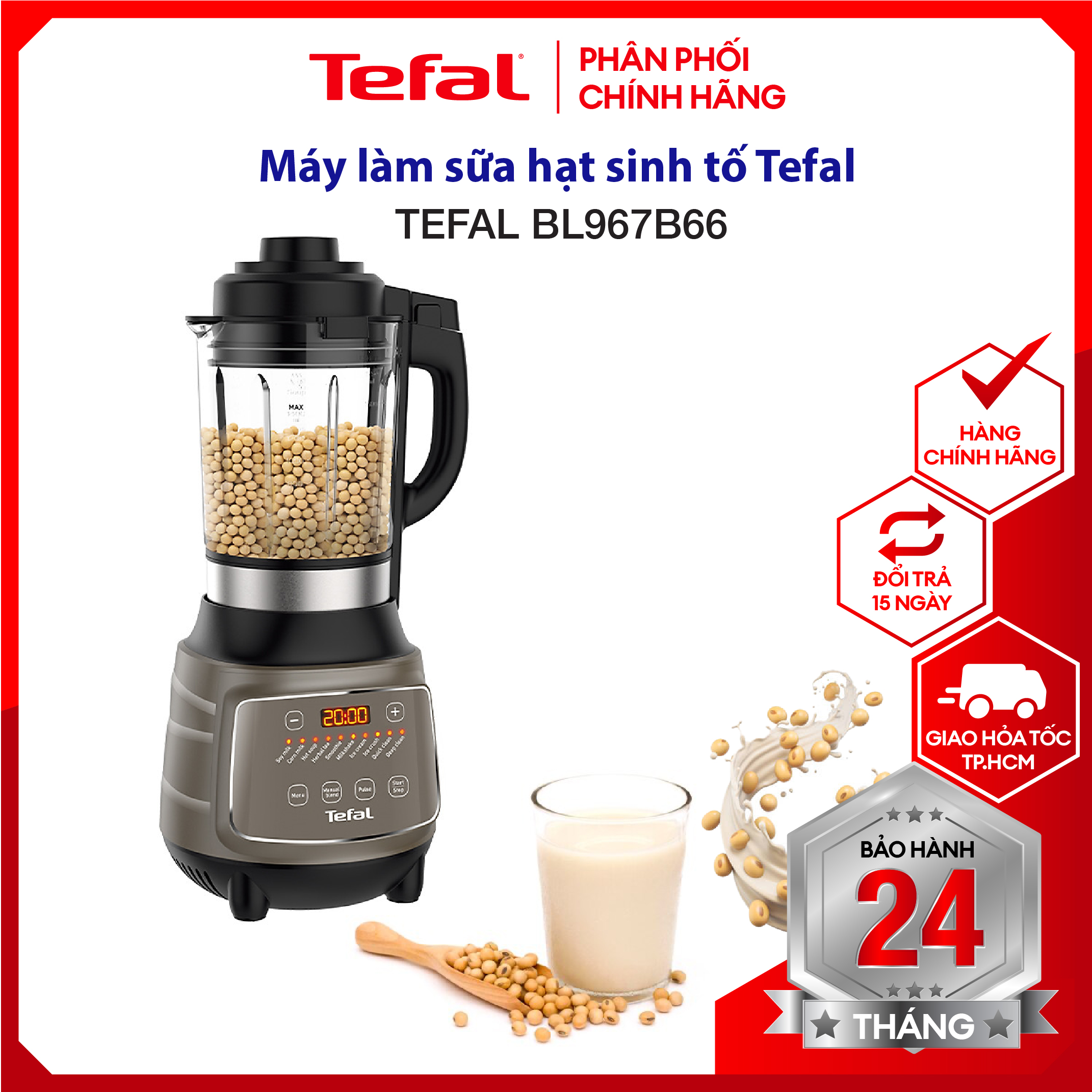 Máy làm sữa hạt, xay sinh tố và nấu đa năng Tefal BL967B66 - Dung tích 1.75L - Công suất 1300W 10 chế độ nóng lạnh - Hàng chính hãng, bảo hành 24 Tháng - Giao Hỏa Tốc 2H HCM