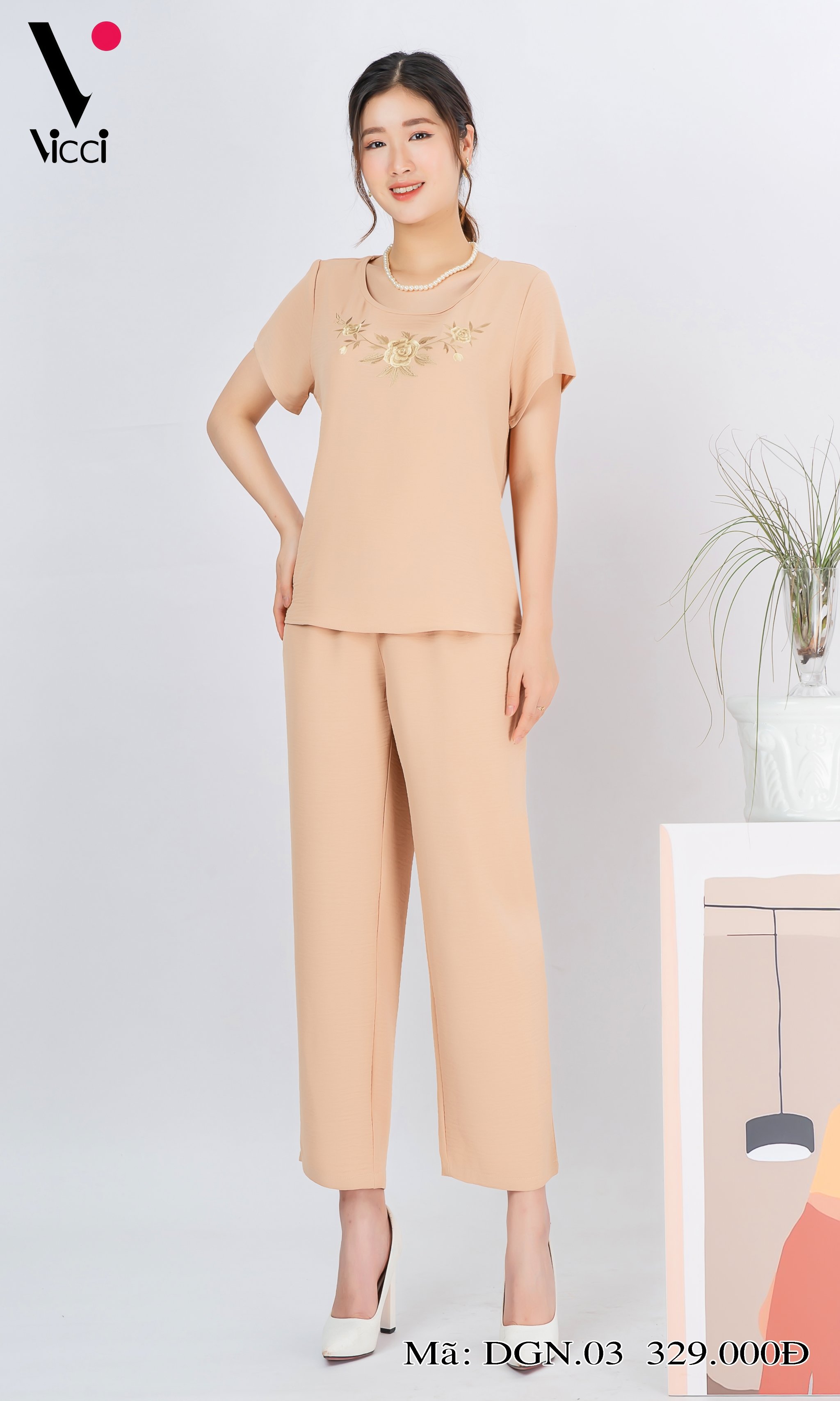 Đồ bộ bigsize - Đồ bộ trung niên - Bộ đồ trung niên mặc nhà bigsize Vicci DGN.03 thiết kế áo cộc quần dài chất liệu đũi cao cấp (dành cho người béo)