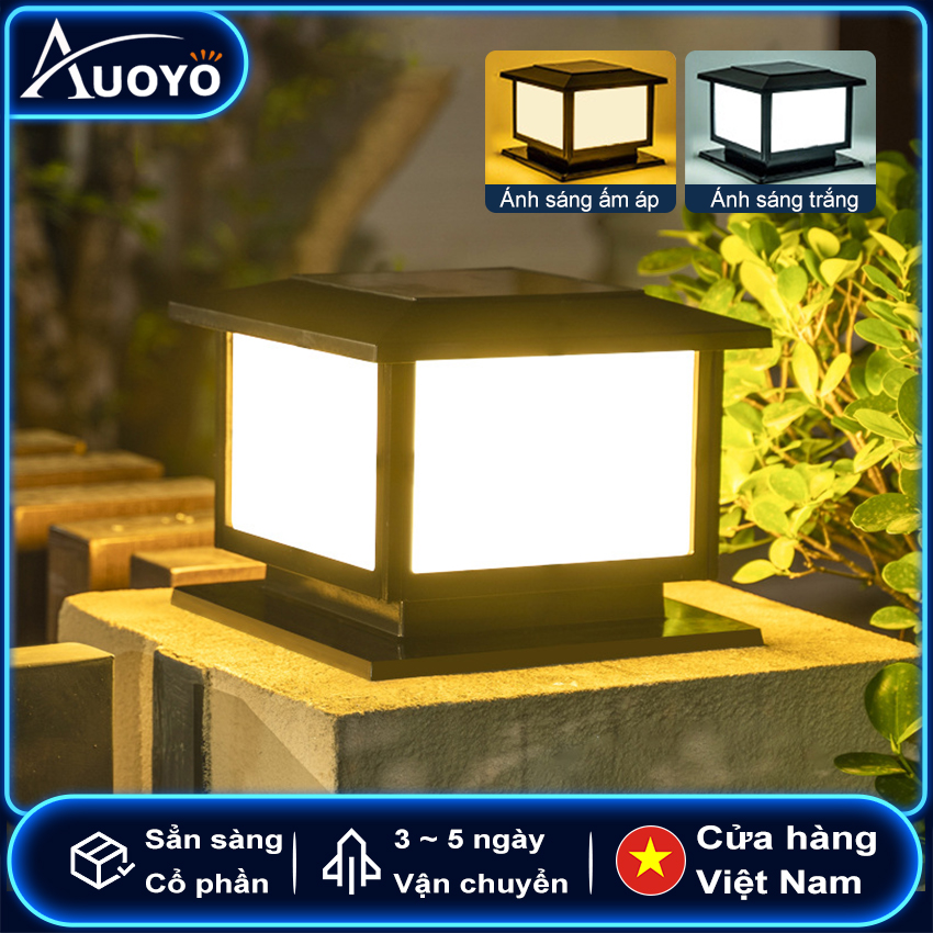 Auoyo Đèn cột ngoài trời Sạc năng lượng mặt trời Đèn cột chống nước IP65 cho hàng rào sân vườn Đèn cột đèn sân vườn Đèn pha hàng rào cột Đèn chiếu sáng sân vườn 2 màu