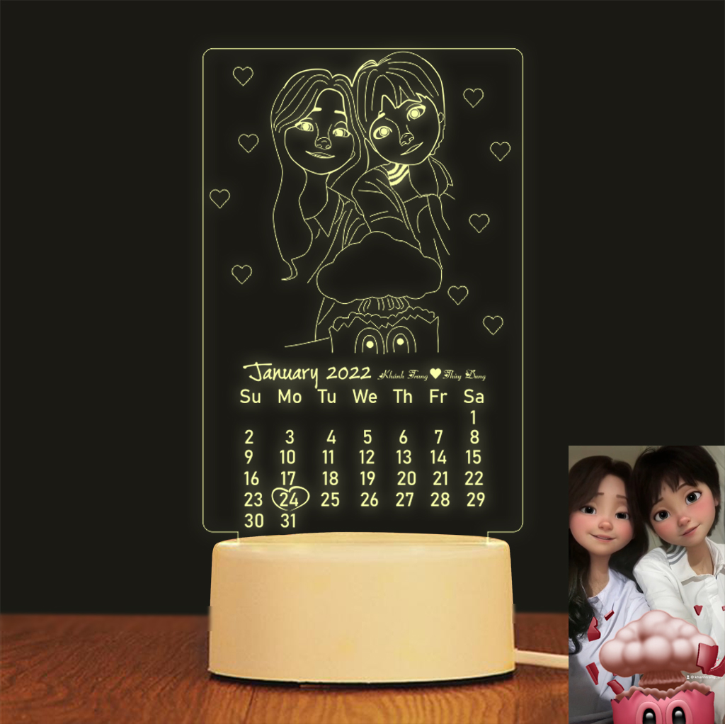 Đèn led khắc theo yêu cầu ngày tháng kỉ niệm làm quà tặng quà lưu niệm