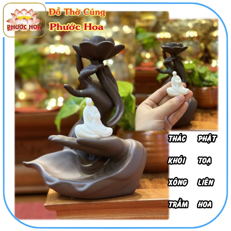 Xông trầm thác khói trầm hương tặng kèm 3 nụ trầm - đồ thờ cúng phước hoa