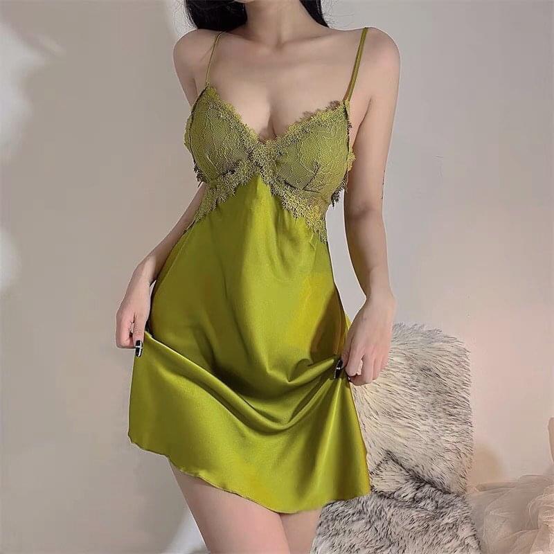 Đầm váy ngủ nữ 2 dây có mút đệm ngực, váy có kèm quần, freesize 54kg vải Latin - CN22