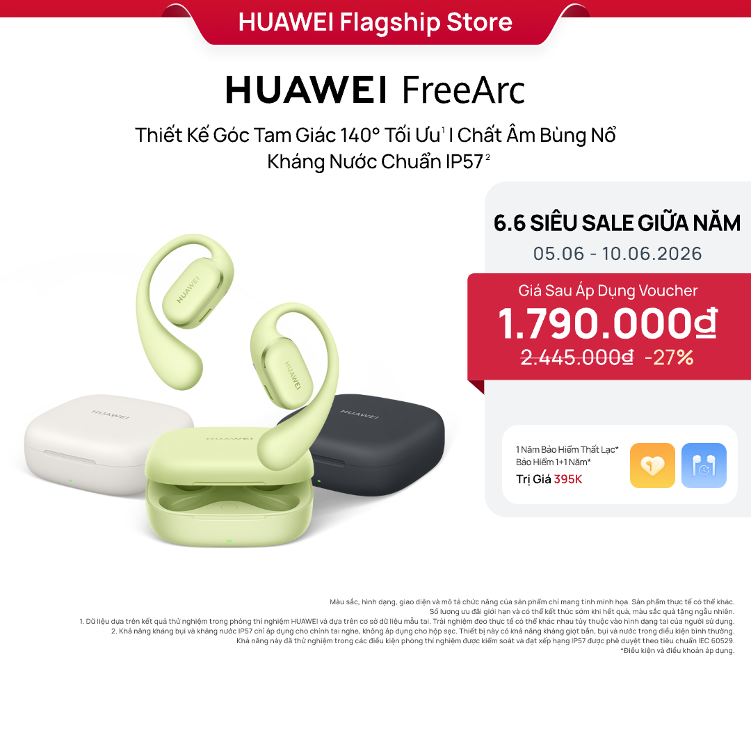 Tai nghe HUAWEI FreeArc | Thiết Kế Góc Tam Giác 140° Tối Ưu | Chất Âm Bùng Nổ | Kháng Nước Chuẩn IP57
