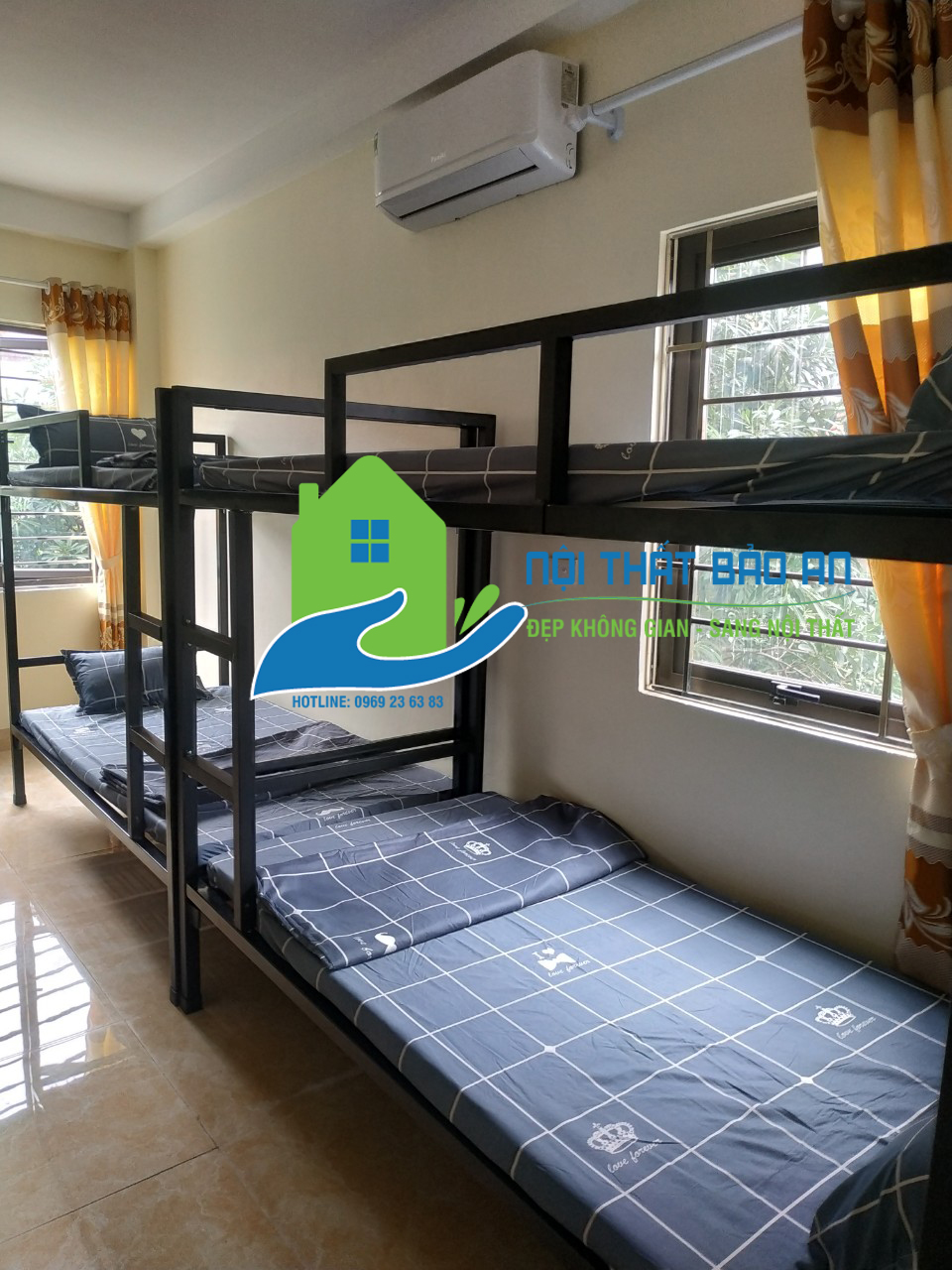 Giường sắt 2 tầng sinh viên, giường homestay, hàng giá xưởng lắp ráp vận chuyển tận nhà