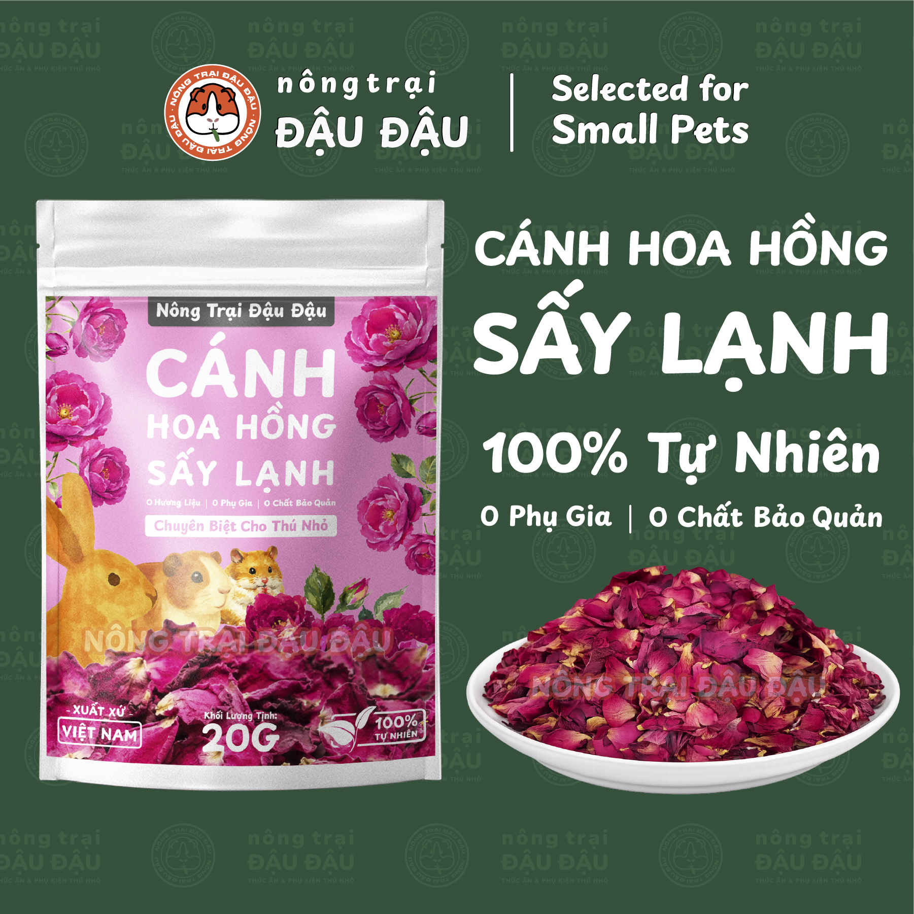 Cánh Hoa Hồng Sấy Lạnh Cho Thỏ, Bọ Ú, Hamster, Chinchilla Hoa Khô Ăn Vặt Giảm Stress 20g