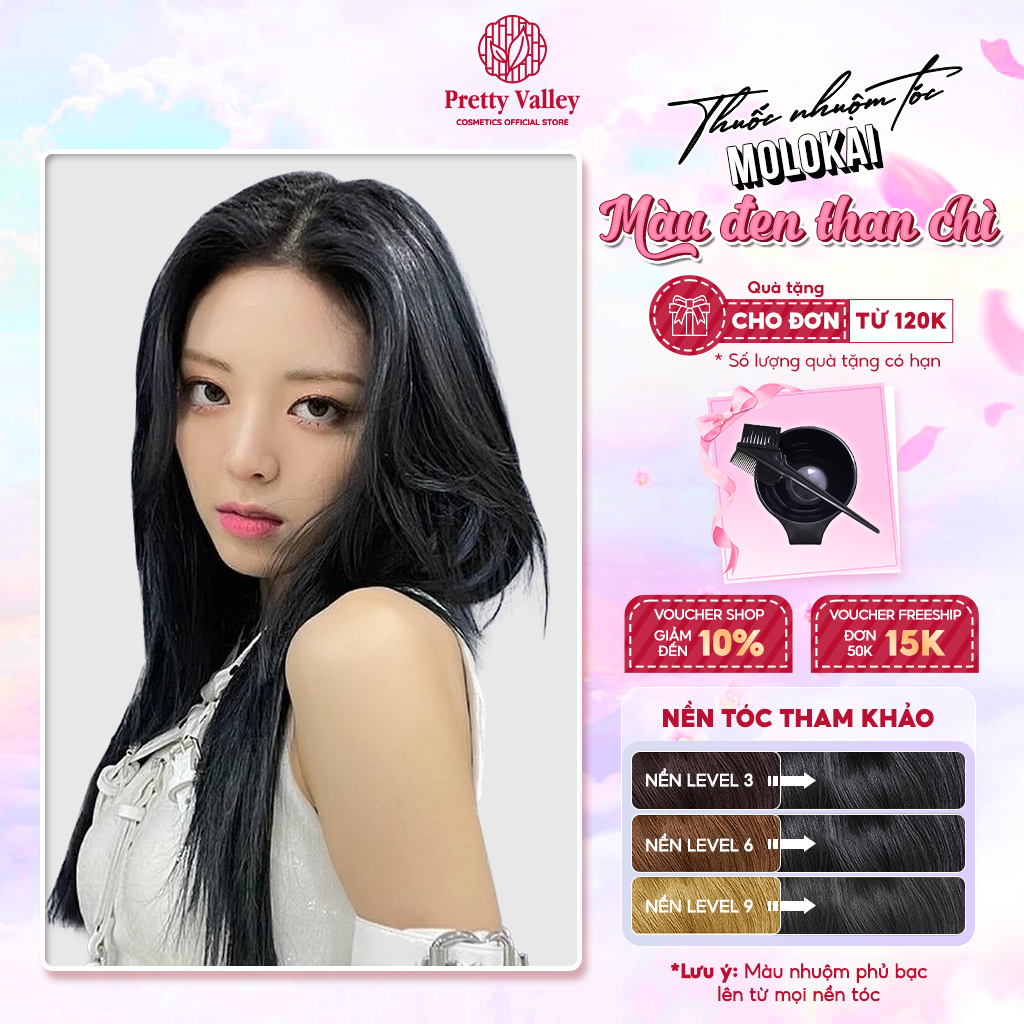 Thuốc nhuộm tóc màu ĐEN THAN CHÌ Molokai siêu dưỡng, nhuộm tóc an toàn tại nhà lên màu chuẩn  - Pretty Valley Hair