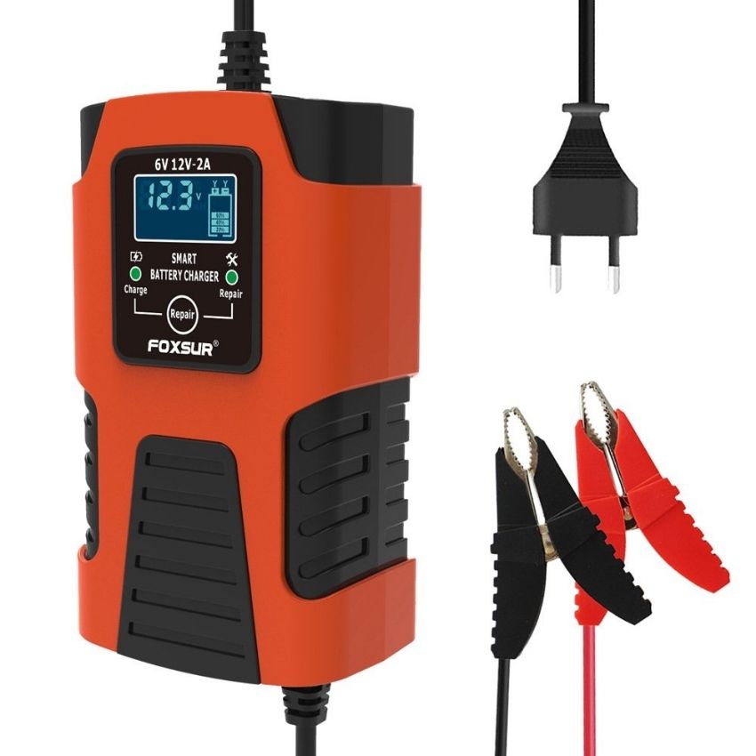 [Loại 1]Sạc bình ắc quy 6v 12v 2A FOXSUR , sạc bình ắc quy 4AH-40AH Sạc ắc quy thông minh có khử sunfat phục hồi bình cũ tự ngắt khi đầy máy sạc