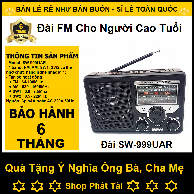 Loa Đài SN SW999UAR Nghe Nhạc FM-USB, Tặng Thẻ Nhớ, Loa Đài FM Nghe Nhạc Chất Lượng Cao, Đài Radio Chuyên Dụng Dò Sóng Cực Nhạy, Tiếng To Và Rõ, Thiết Bị Có Hỗ Trợ Chức Năng Nghe Nhạc, Chắc Chắn, Tinh Tế, Âm Thanh FM Stereo