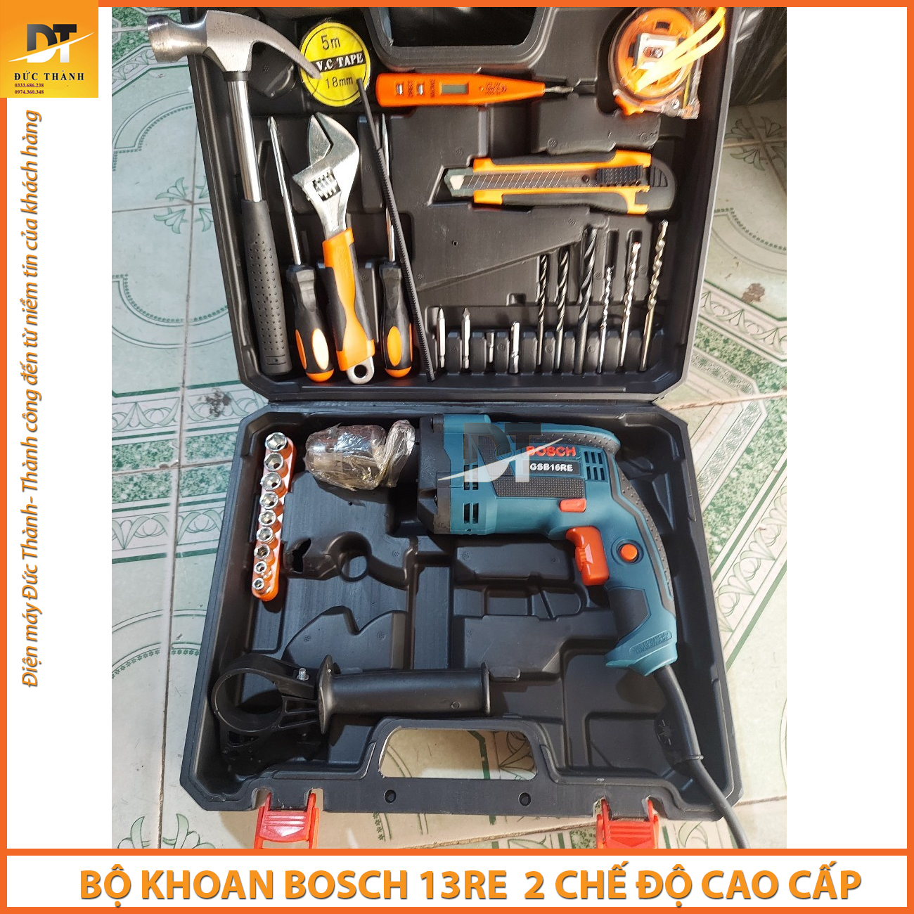 Bộ vali máy khoan động lực b.osch gsb 13 re full đồ nghề, hàng siêu cấp, 2 chế độ khoan, có bảo hành