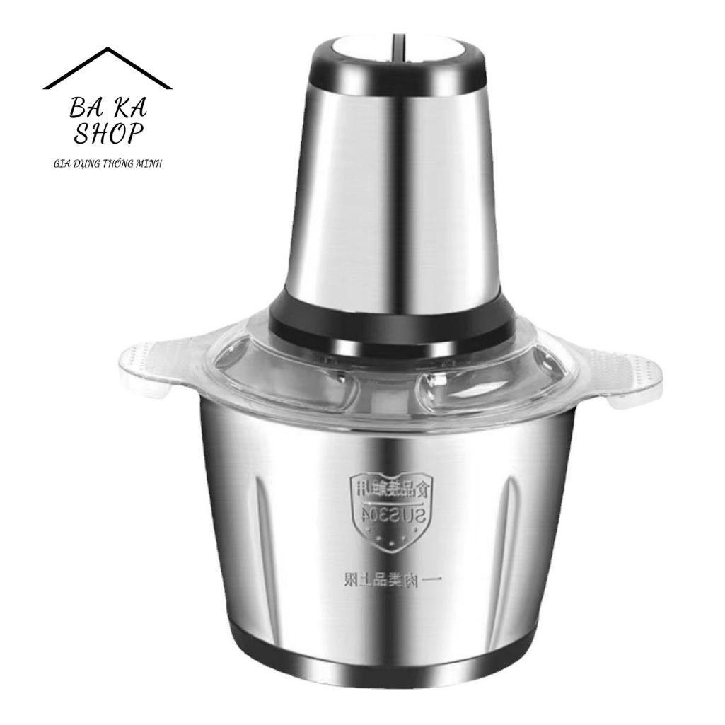 Máy xay thịt đa năng inox cao cấp, 4 lưỡi dao kép không gỉ dung tích 2 lít