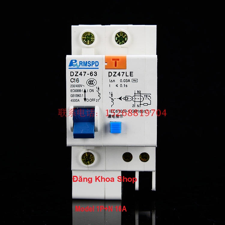 Aptomat chống giật 1P + N, dòng điện: 16A