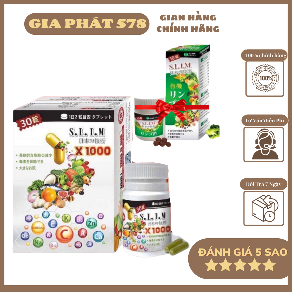 Mua 1 tặng 1 gói xông hơi bằng lá thảo dược - Viên uống giảm cân giảm béo nâng mông Slim giúp eo thon dáng gọn chuẩn body