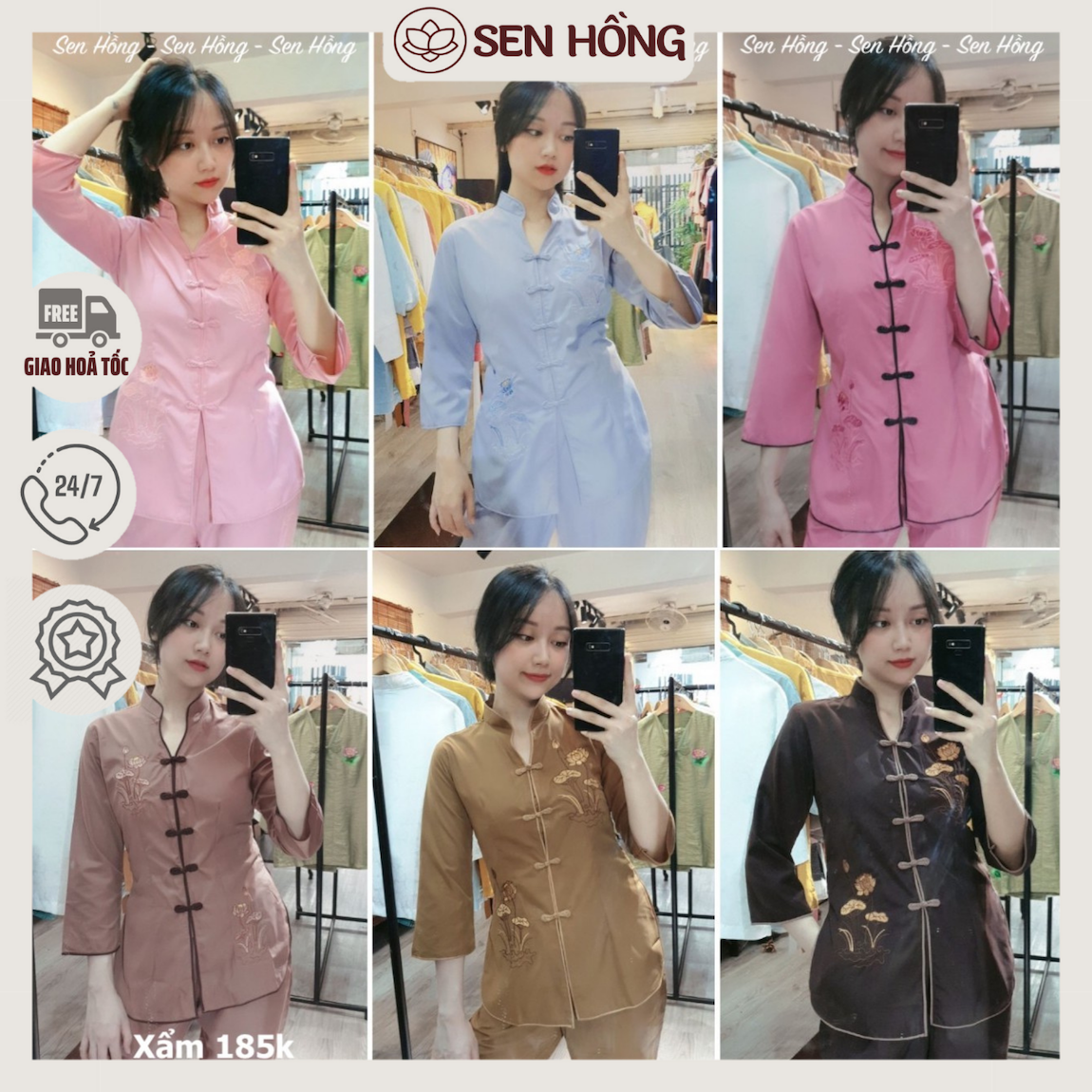 {ĐỦ MÀU}🕉️Quần áo Phật tử áo lam đi chùa Pháp Phục cao cấp mẫu cổ tàu thêu sen hàng loại 1, bộ đồ lam đi chùa nữ