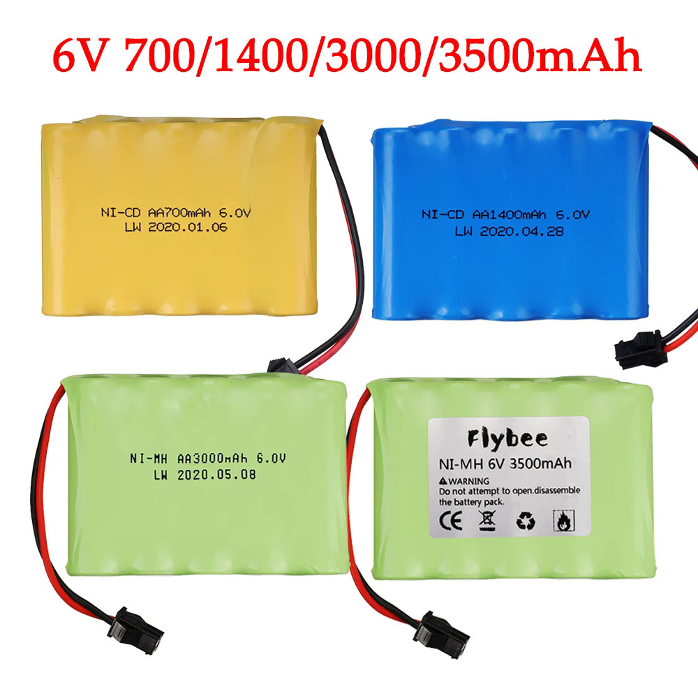 6V 700mAh1400mAh3000mAh3500mAh NiCd có thể sạc lại pin cho điều khiển từ xa đồ chơi xe điện SM cắm 6.0V Nimh Pin