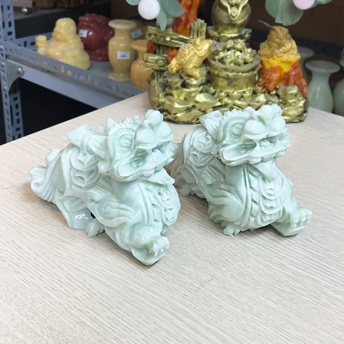Cặp tỳ hưu phong thuỷ đá trắng xanh tự nhiên