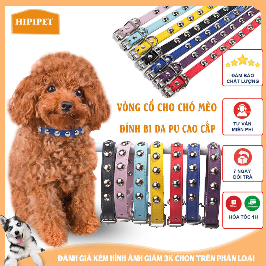 Vòng cổ cho chó mèo HIPIPETT chất liệu da pu hoạ tiết đầu bi tròn-pkcm24