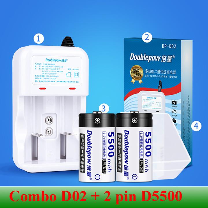 Sạc đa năng Doublepow DP-D02 kèm 2 pin sạc đại Doublepow 5500mAh hàng nhập khẩu chính hãng
