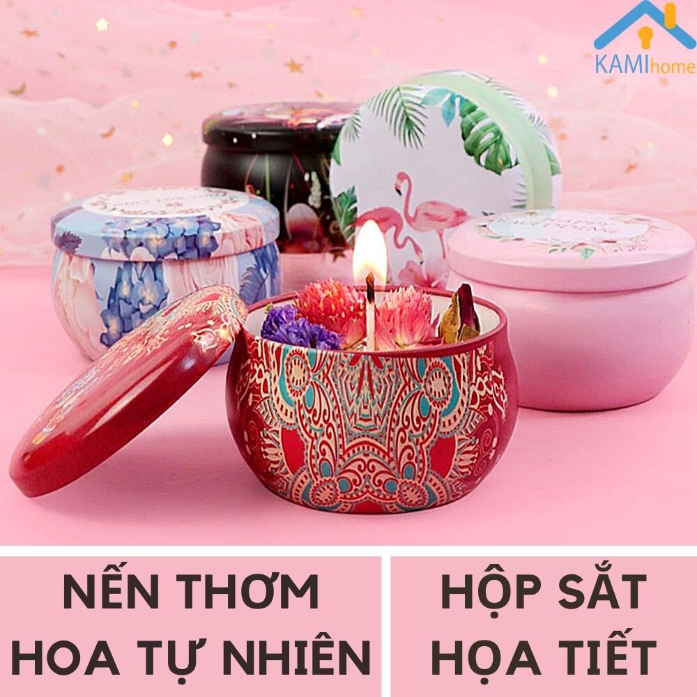 Nến thơm ướp hoa khô tự nhiên phụ kiện làm thơm phòng Dạng hộp quà Thiếc làm Thủ công tạo hương thơm khử mùi mã 25007