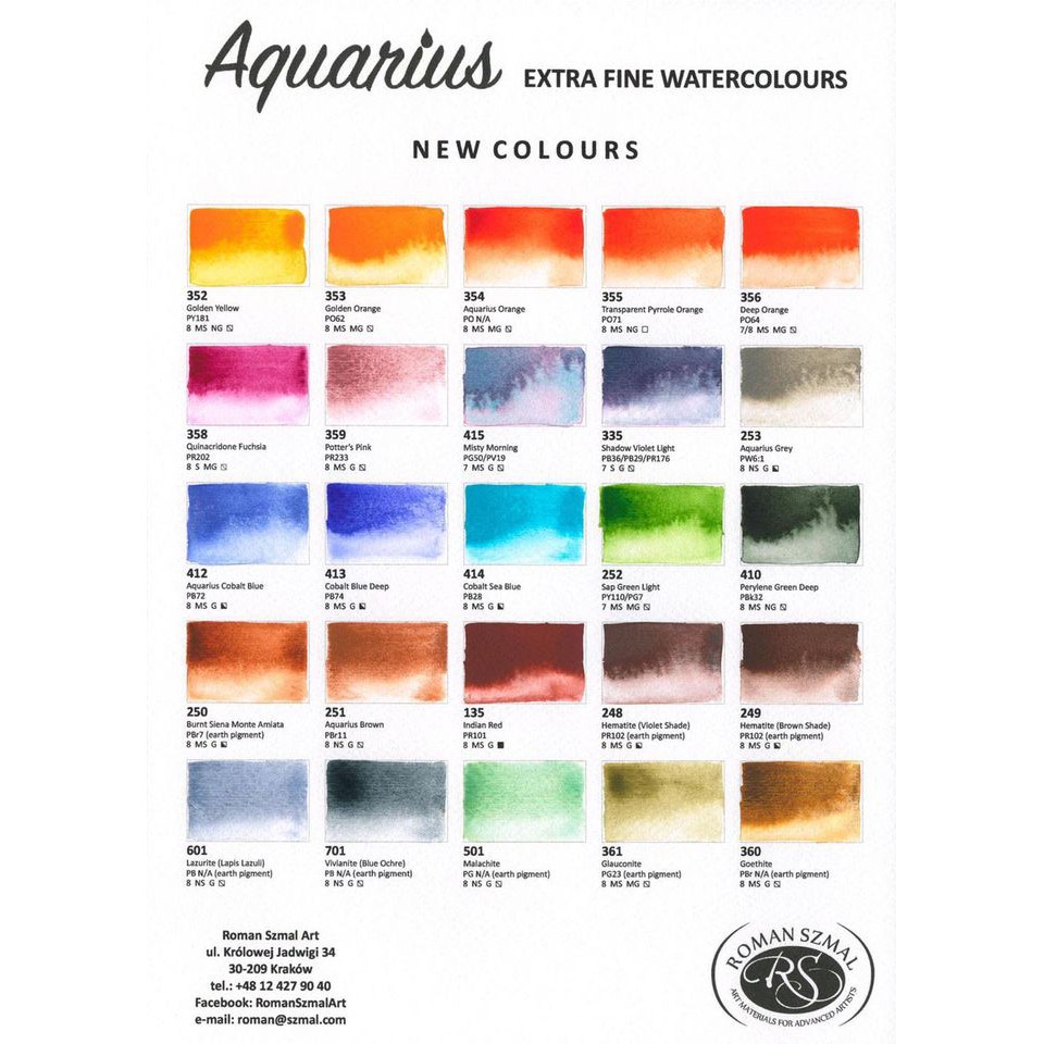 Màu nước lẻ Roman Szmal Aquarius - Bảng màu mới 2020