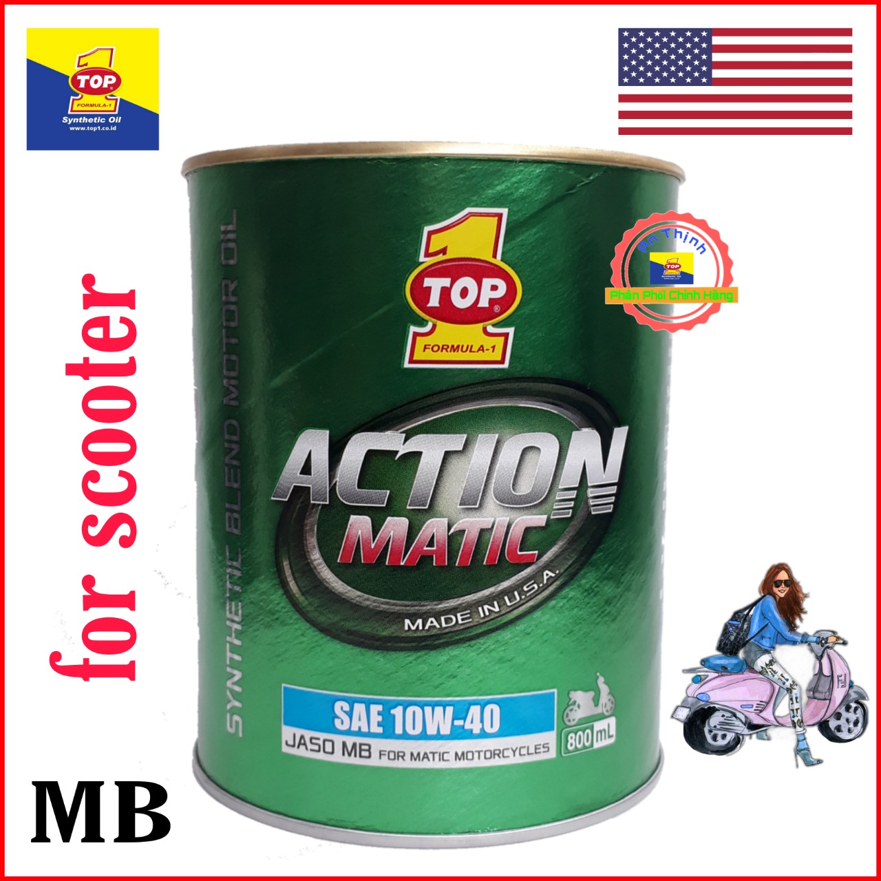 Nhớt Xe Tay Ga TOP1 ACTION MATIC 10W40 MB 800ml Nhập Khẩu Trực Tiếp Từ MỸ.