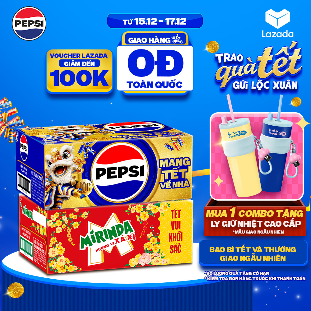   SALE 15.12  Combo 2 Thùng 24 Lon Nước Ngọt Giải Khát Có Gaz Pepsi và Mirinda Xá Xị  320ml lon  