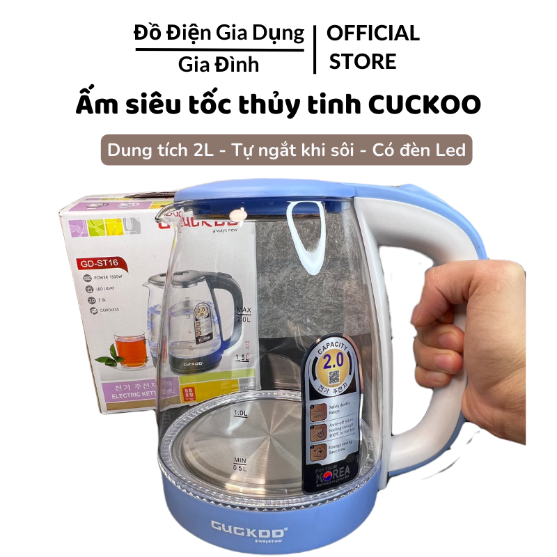 Ấm siêu tốc thủy tinh cao cấp 2.0L 1500w bình siêu tốc trong suốt, cường lực, đèn led, tự ngắt khi sôi