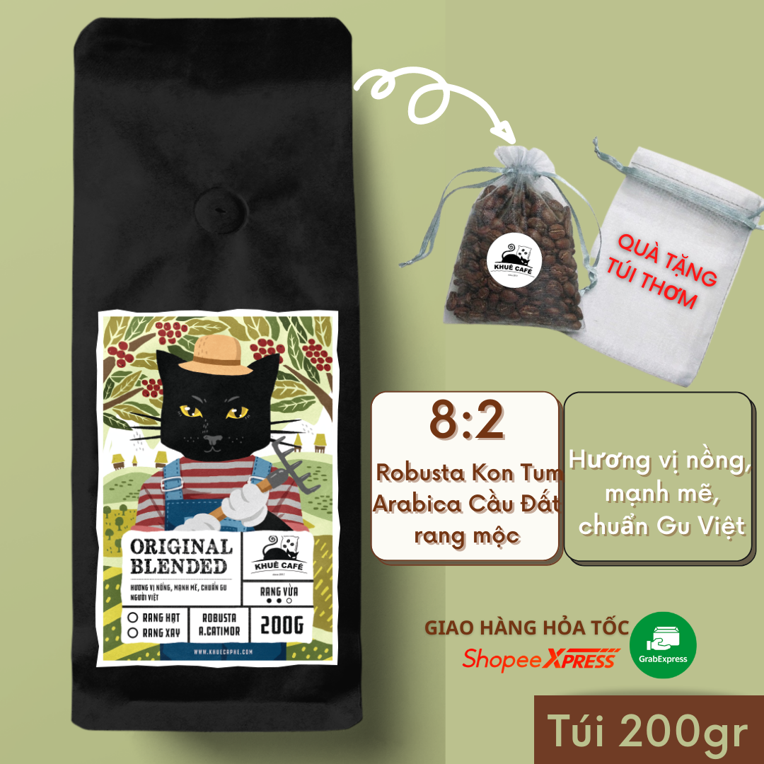 Cà phê truyền thống nguyên chất Blend Robusta - Arabica rang mộc, pha máy và pha phin từ Khuê Cà Phê