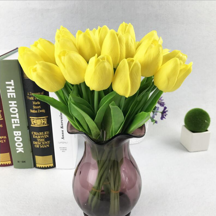 Loại 1 lá thẳng - Hoa giả - Hoa tulip bằng nhựa PU cao su cao cấp như thật - Trang trí nội thất, phòng khách, để bàn