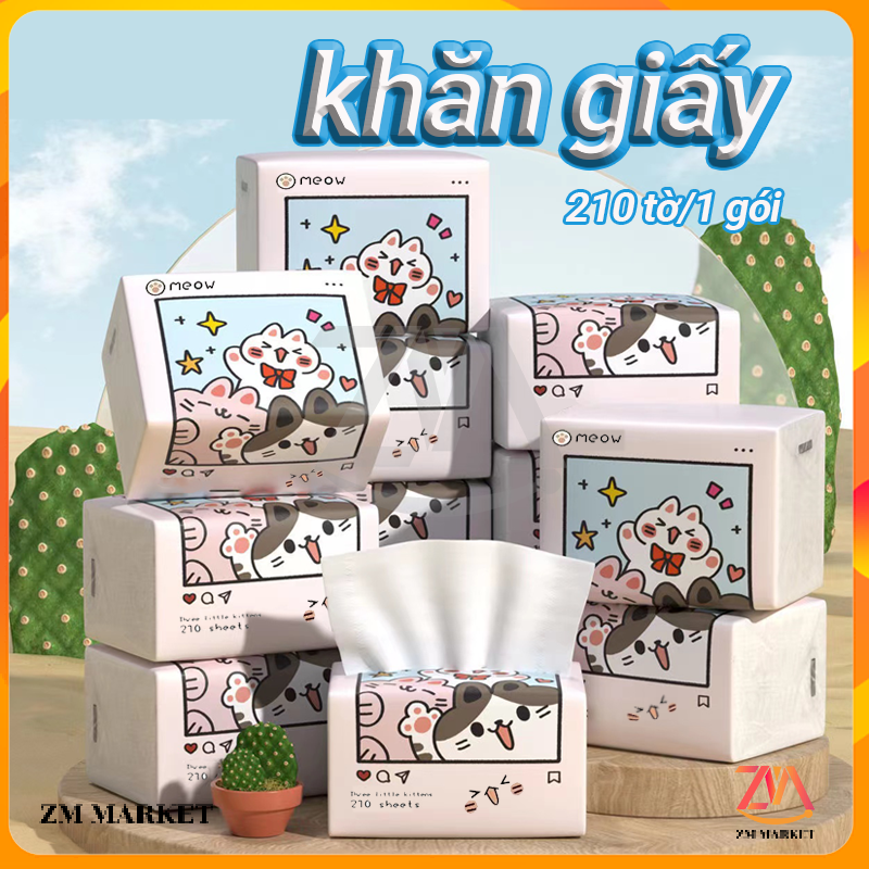 Khăn giấy,Giấy ăn rút, Giấy ăn rút lụa 210 tờ 2 lớp Hàng chính hãng,Mèo Miumiu 4 lớp siêu dai mềm mịn