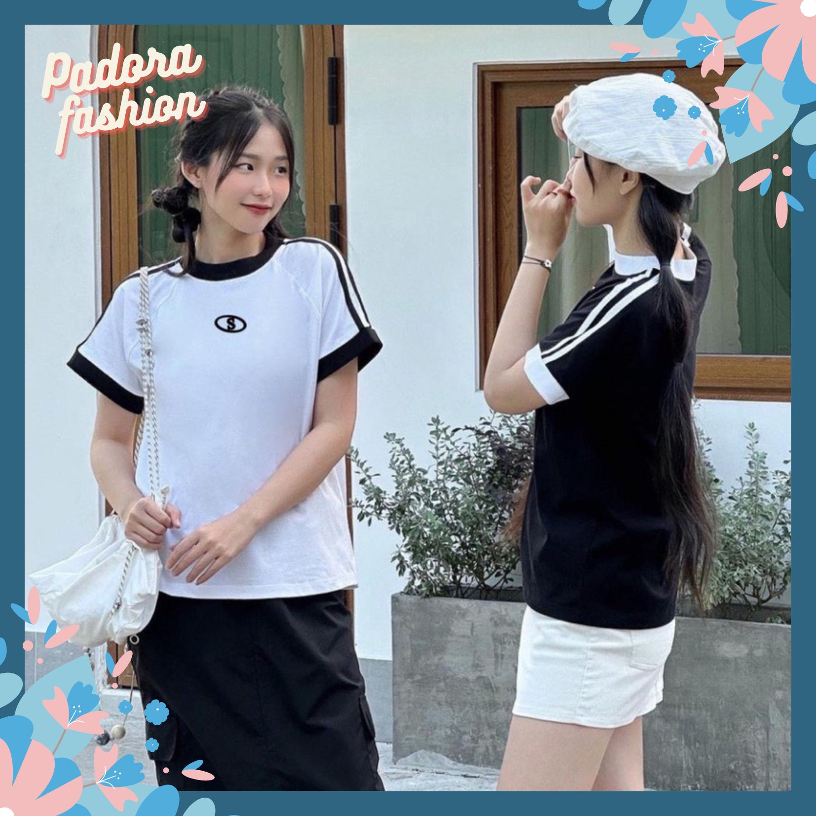 Áo Babytee cổ tròn áo thun nữ hai màu đen trắng dáng ôm Padora-A39