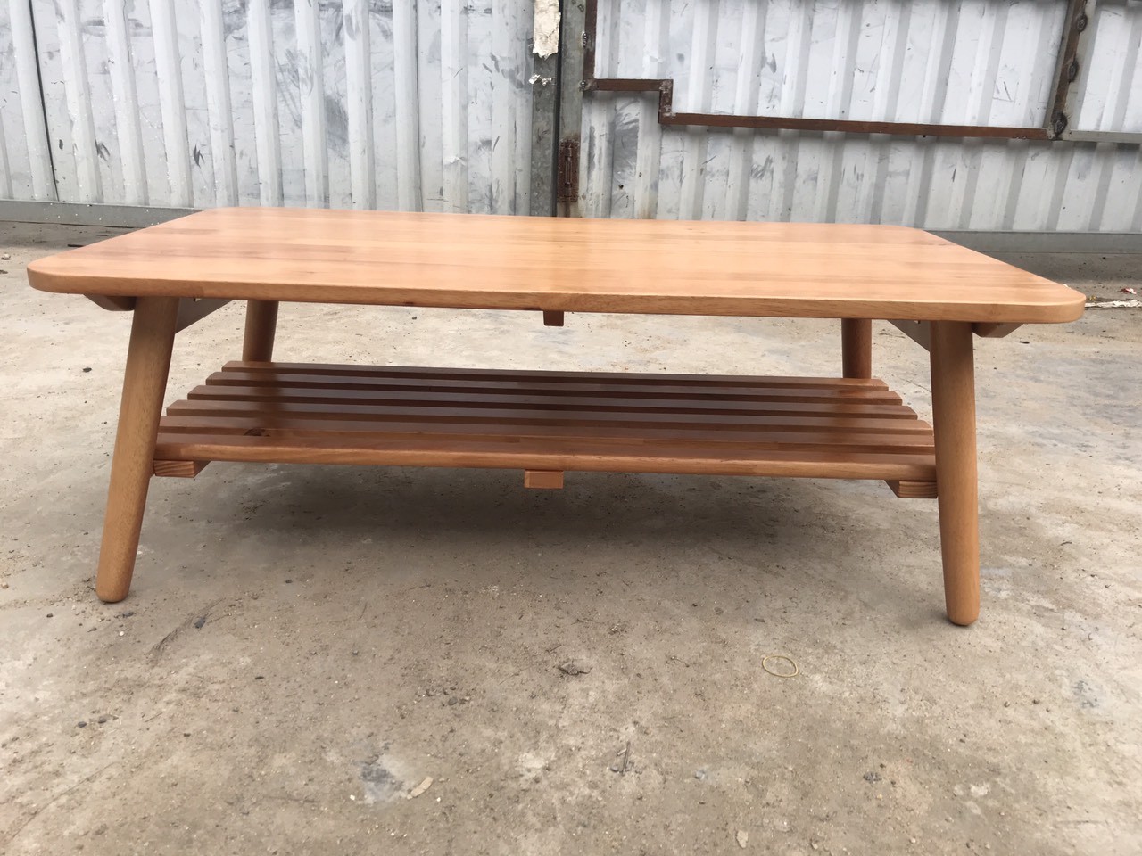 Bàn sofa 2 tầng xếp gọn, gỗ cao su - Bàn trà 2 tầng gấp gọn 90x50cm