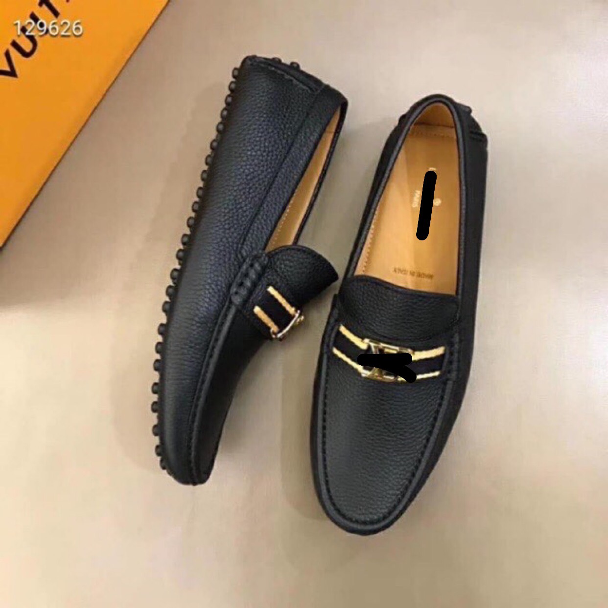 giày lười da nam logo vàng đế cao su non đẹp bền