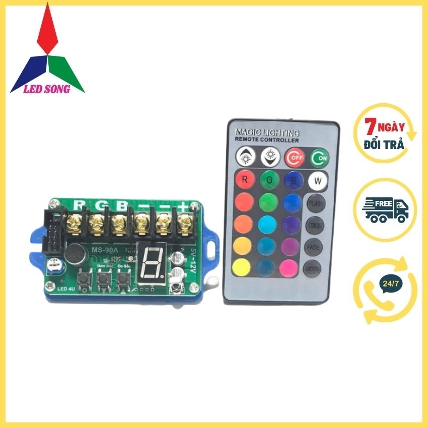 Mạch Điều Khiển Led 7 Màu rgb Nháy Theo Nhạc 90a Kèm Remote Led Song
