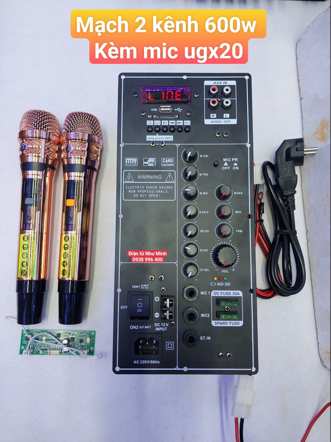  Mạch loa kéo công suất lớn 600w 4 tấc đôi  kích thước 14,5cm x 31,5cm 2 ngõ ra loa - Mạch Loa Kéo Temseng. 