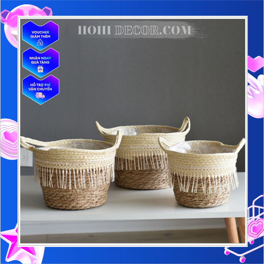 Giỏ cói đựng đồ - chậu cói trồng cây trang trí nhà cửa cao cấp